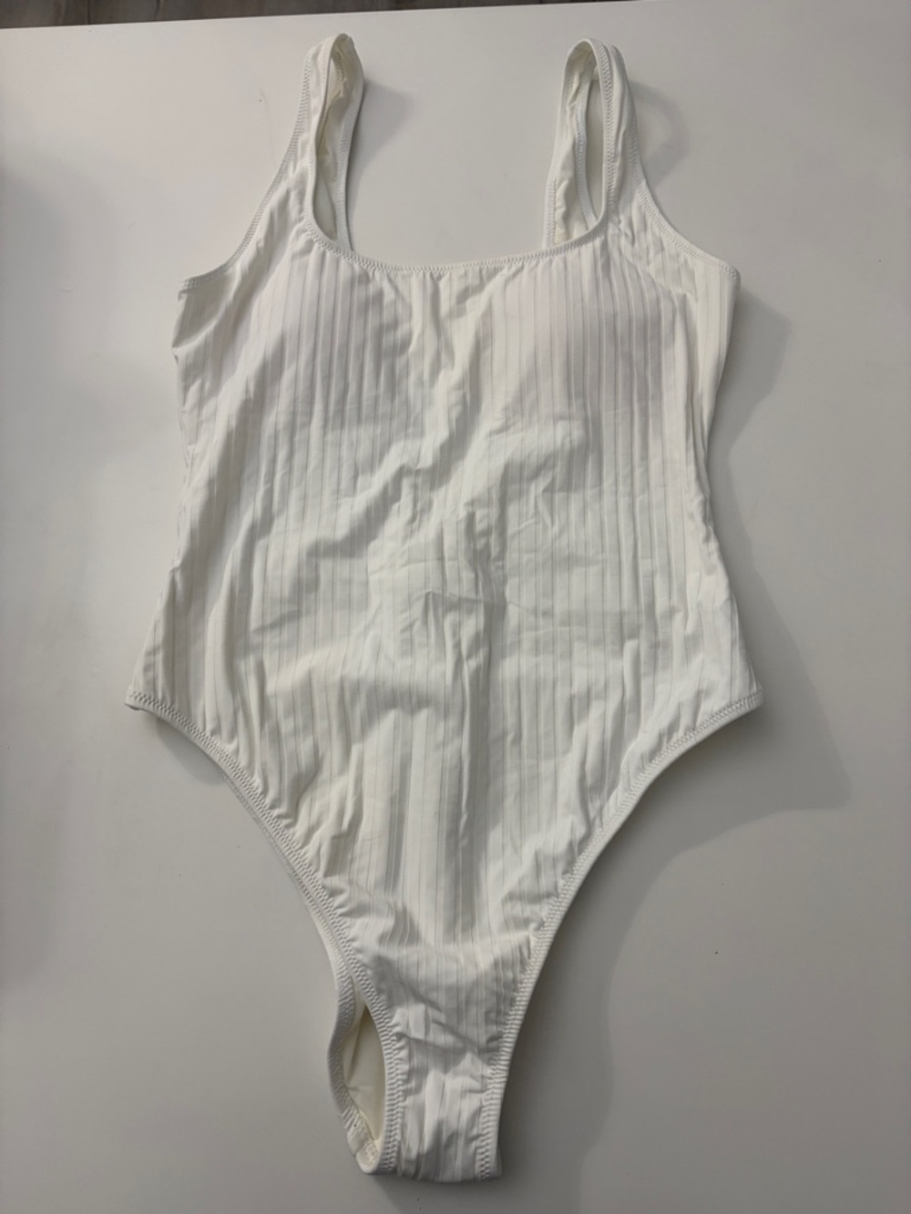 NWT aerie White Ribbed Scoop Neck One Piece Cheeky Swimsuit Size Large